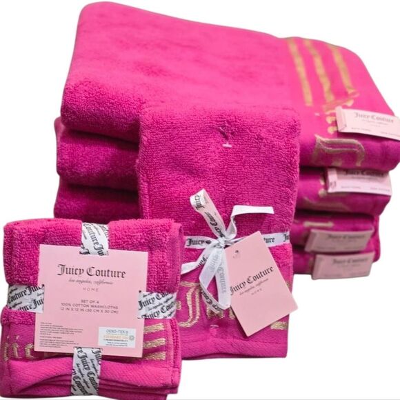 Juicy Couture Home Gold Embossed Stripes Signature Logo Oversized Bath Towel Set - Picture 4 of 12